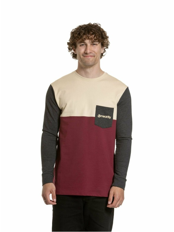Meatfly Meatfly férfi hosszú ujjú póló Harvey Sand / Dark Wine