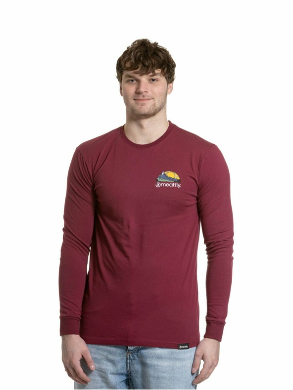 Meatfly Meatfly férfi hosszú ujjú póló Julien Dark Wine Mountains | Piros