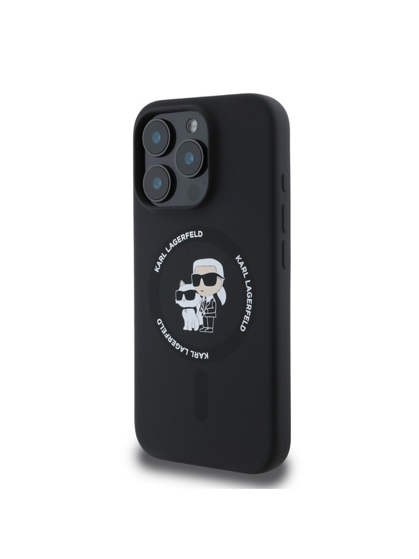 Karl Lagerfeld Karl Lagerfeld Liquid Silicone Karl and Choupette MagSafe hátlap iPhone 16 Pro-hoz, fekete