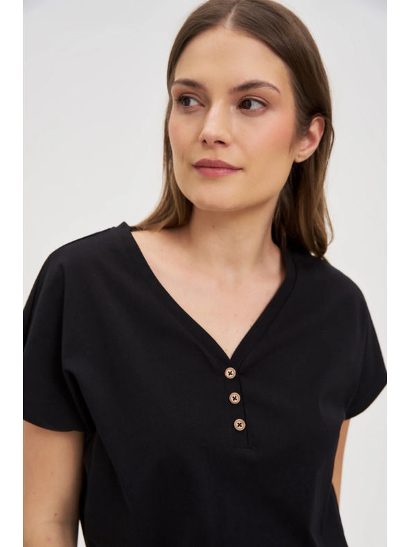 Moodo Fekete női blúz díszgombokkal