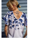Moodo Fehér blúz kék virágokkal
