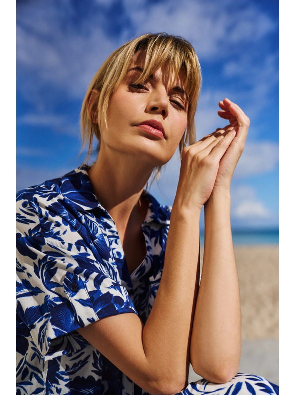 Moodo Kék-fehér mintás blúz