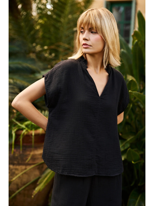 Moodo Fekete laza pamut blúz