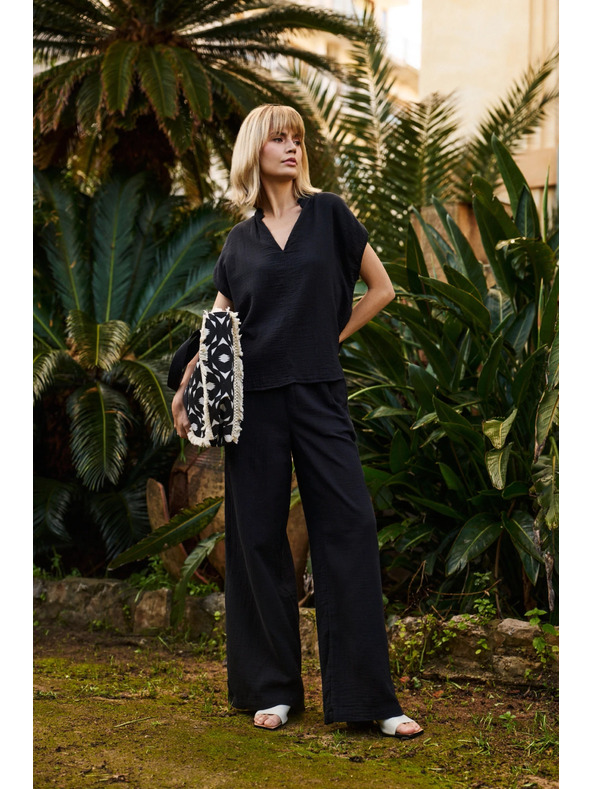 Moodo Fekete laza pamut blúz