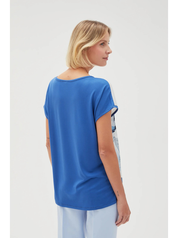 Moodo Fehér virágos női blúz kék virágokkal