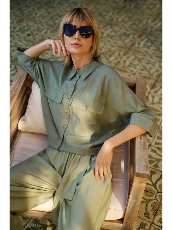 Moodo Khaki laza rövid ujjú ing