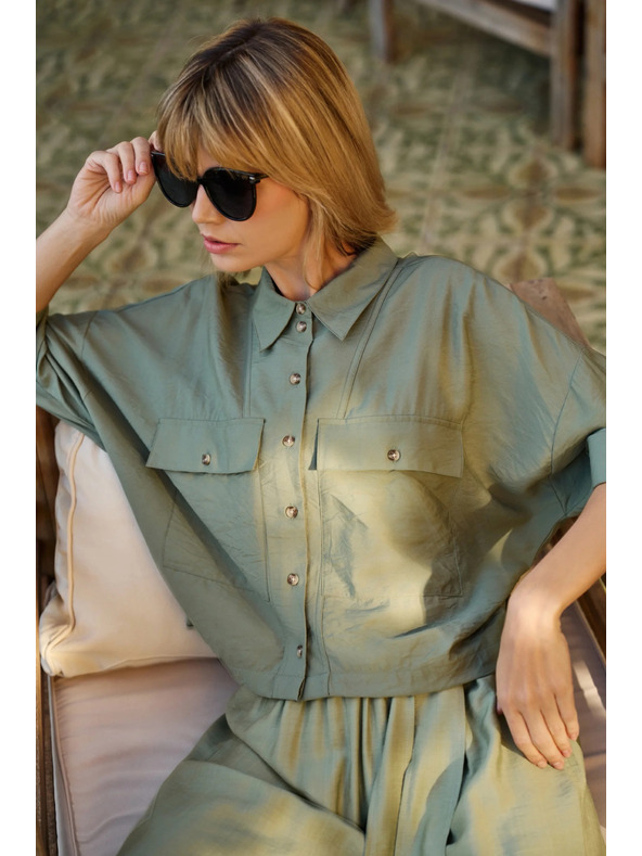 Moodo Khaki laza rövid ujjú ing