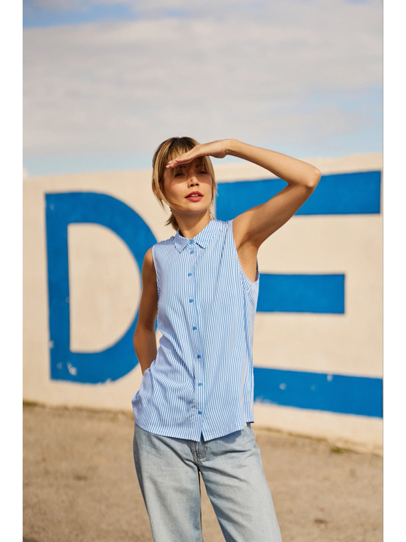 Moodo Kék-fehér csíkos ujjatlan ing