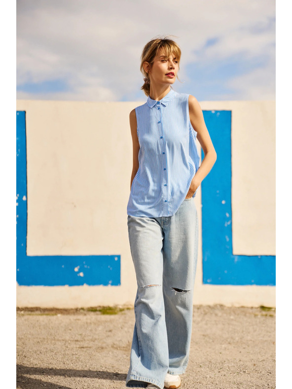 Moodo Kék-fehér csíkos ujjatlan ing