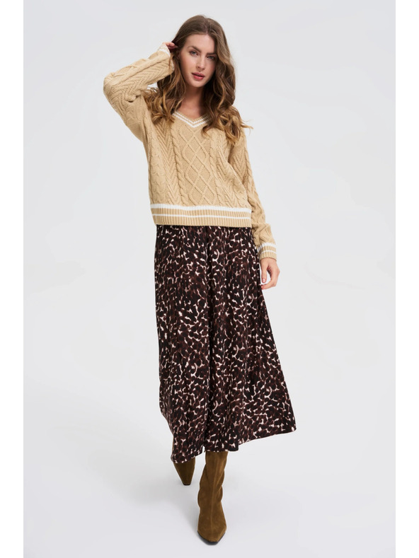 Moodo Moodo bézs pulóver V-nyakkal