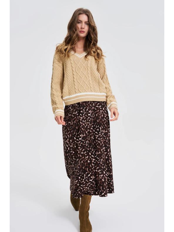 Moodo Moodo bézs pulóver V-nyakkal