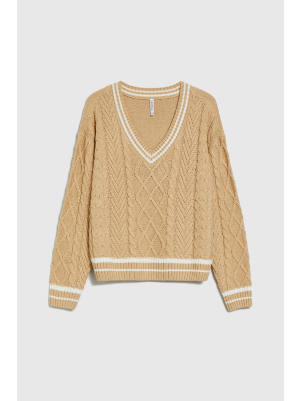 Moodo Moodo bézs pulóver V-nyakkal