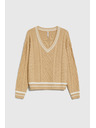 Moodo Moodo bézs pulóver V-nyakkal