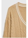 Moodo Moodo bézs pulóver V-nyakkal