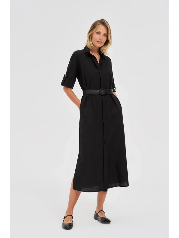 Moodo Fekete női ing ruha övvel