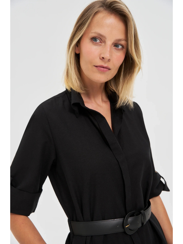 Moodo Fekete női ing ruha övvel