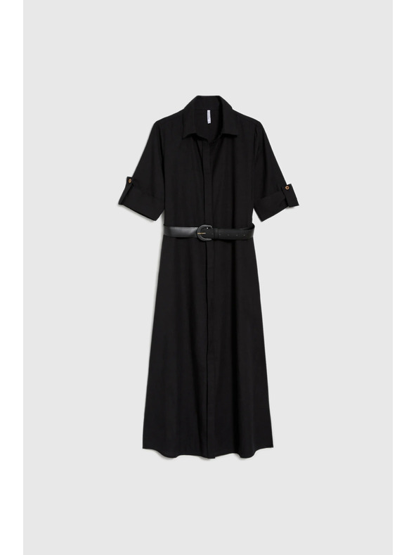 Moodo Fekete női ing ruha övvel