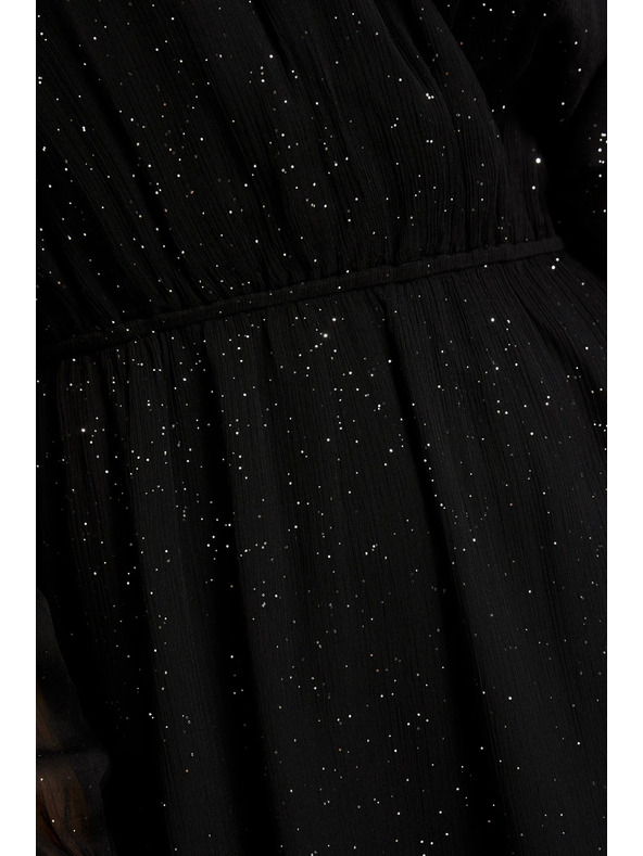 Moodo Moodo fekete csillogó ruha áttetsző ujjakkal