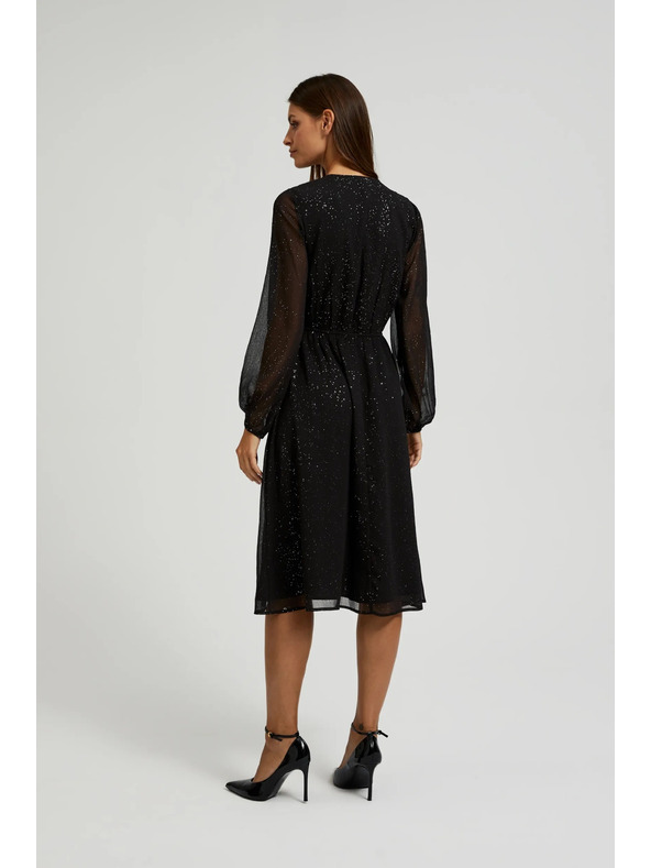 Moodo Moodo fekete csillogó ruha áttetsző ujjakkal