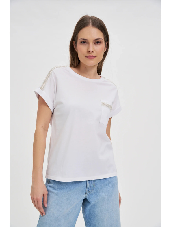 Moodo Moodo ezüst applikációs női póló – fehér