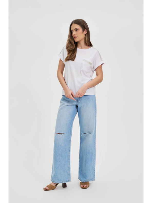 Moodo Moodo ezüst applikációs női póló – fehér