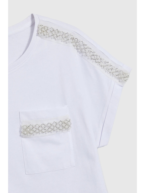 Moodo Moodo ezüst applikációs női póló – fehér