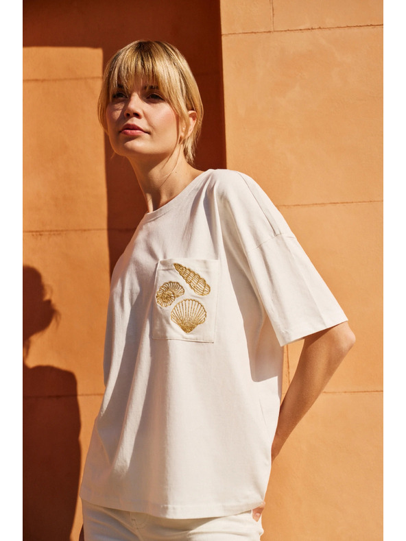 Moodo Fehér nyomott mintás női póló