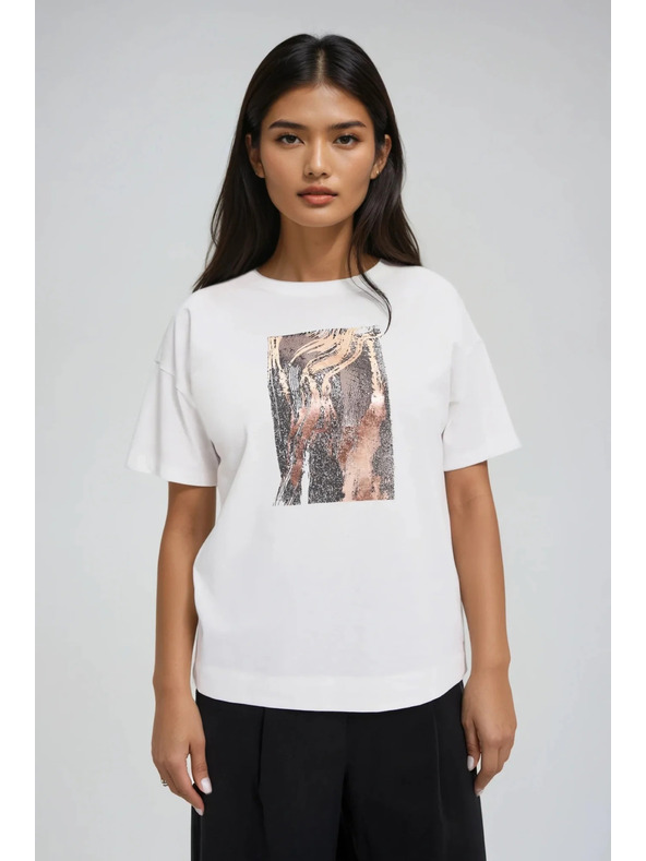 Moodo Moodo nyomott mintás női póló – fehér