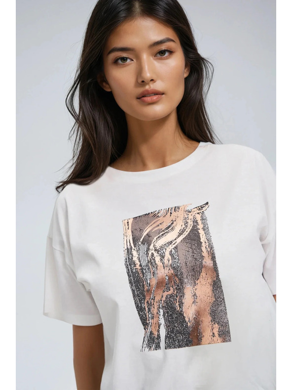 Moodo Moodo nyomott mintás női póló – fehér