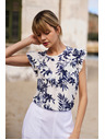 Moodo Moodo női póló – fehér kék virágokkal