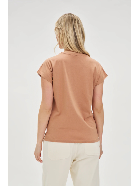 Moodo Moodo női póló zsebbel – sötétbarna