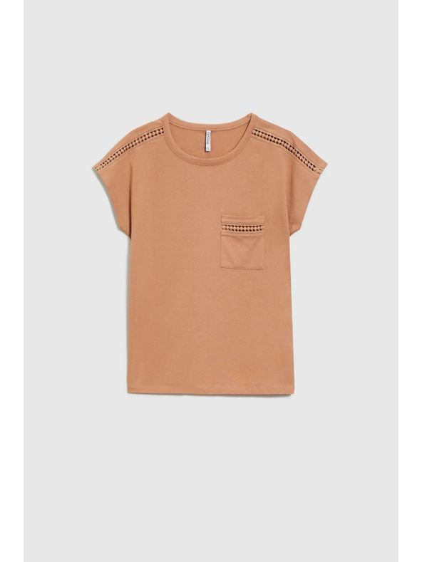 Moodo Moodo női póló zsebbel – sötétbarna