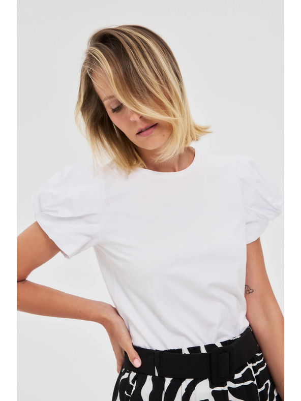 Moodo Fehér felső ráncolt ujjakkal