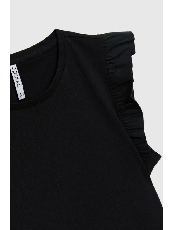 Moodo Fekete pamut női póló fodrokkal