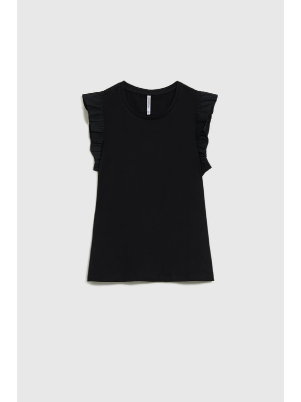 Moodo Fekete pamut női póló fodrokkal