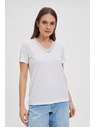 Moodo Női póló díszített nyakrésszel – fehér