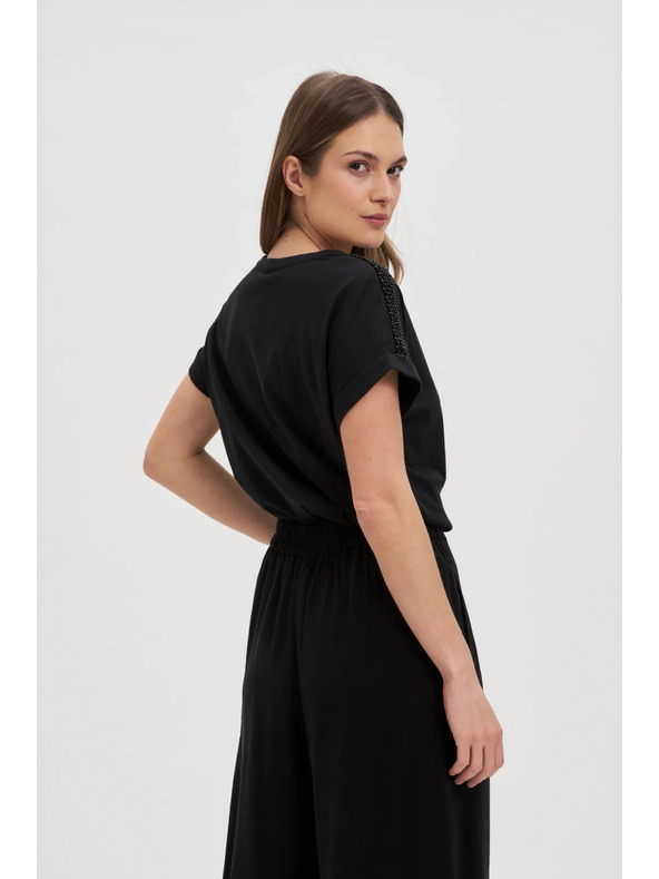 Moodo Moodo női póló gyöngyökkel – fekete