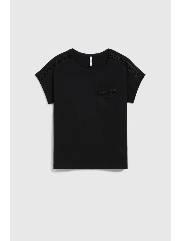 Moodo Moodo női póló gyöngyökkel – fekete