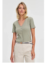 Moodo Olívazöld női póló gombokkal