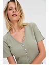 Moodo Olívazöld női póló gombokkal