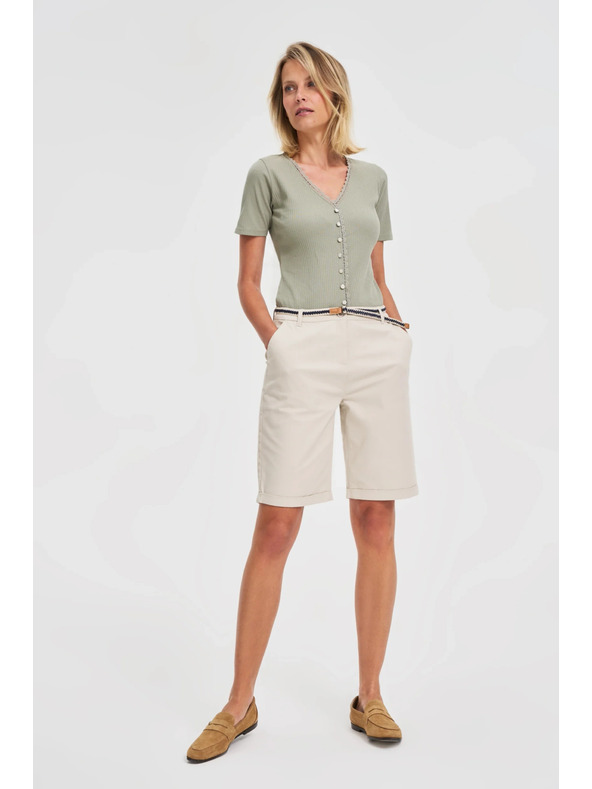 Moodo Olívazöld női póló gombokkal