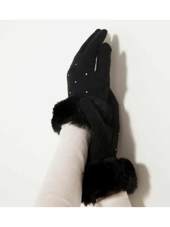 CAMAIEU AFURSTRASS csuklós kesztyű filc szőrme gombok érintőképernyős kézhez