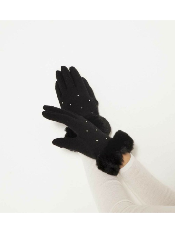 CAMAIEU AFURSTRASS csuklós kesztyű filc szőrme gombok érintőképernyős kézhez