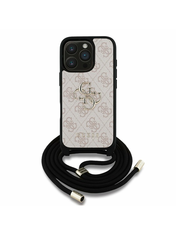 Guess Guess PU 4G Metal Logo Crossbody Szíjas Hátlap iPhone 16 Pro-hoz Rózsaszín