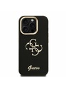 Guess Guess PU Érdes 4G Logo Állvány Kamera Keret Hátlap iPhone 15 Pro-hoz Fekete