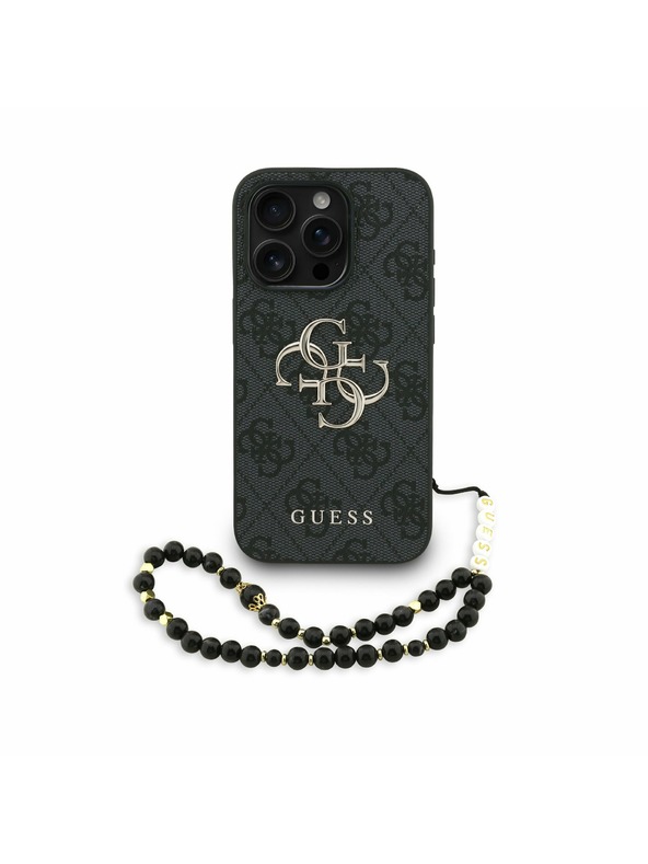 Guess Guess PU 4G Metal Logo Szíjas Hátlap iPhone 15 Pro-hoz Fekete