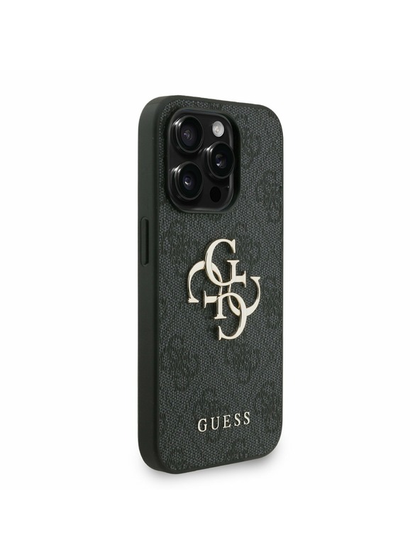 Guess Guess PU 4G Metal Logo Szíjas Hátlap iPhone 15 Pro-hoz Fekete
