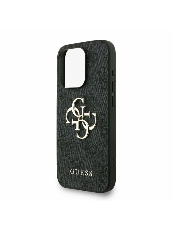 Guess Guess PU 4G Metal Logo Szíjas Hátlap iPhone 15 Pro-hoz Fekete