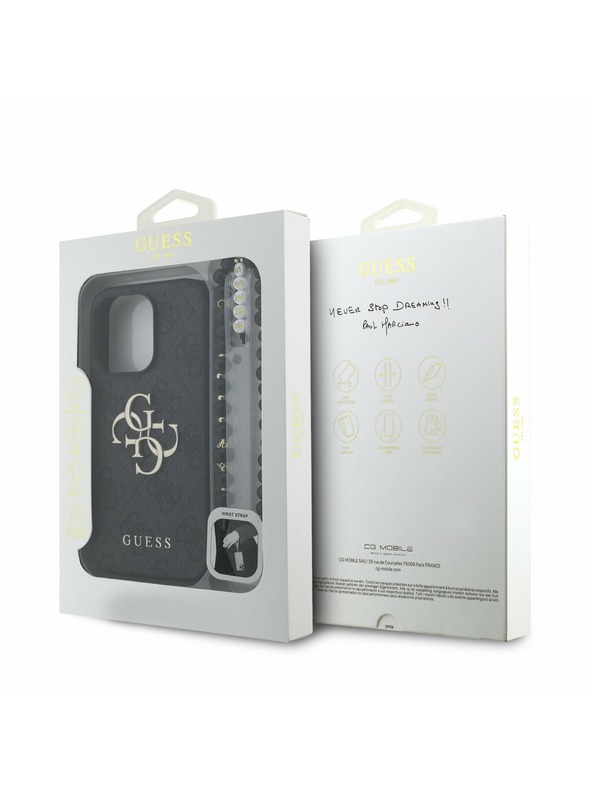 Guess Guess PU 4G Metal Logo Szíjas Hátlap iPhone 15 Pro-hoz Fekete