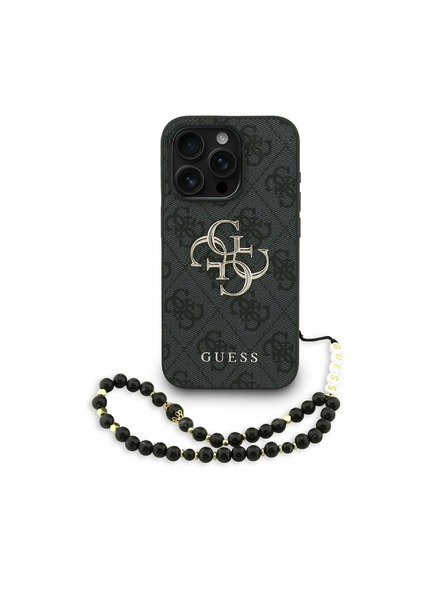 Guess Guess PU 4G Metal Logo Szíjas Hátlap iPhone 15 Pro Max-hoz Fekete